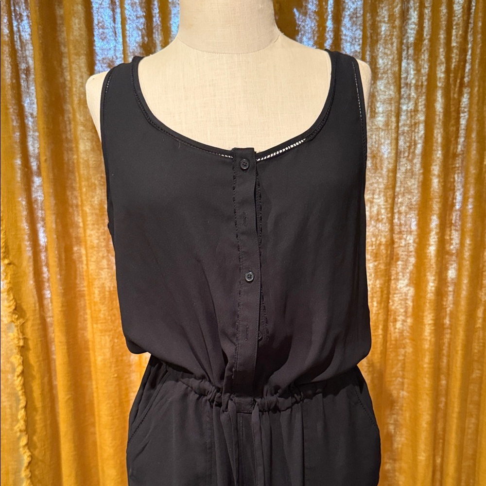 LOFT Black Sleeveless Button-Front Jumpsuit - Picture 2 of 6